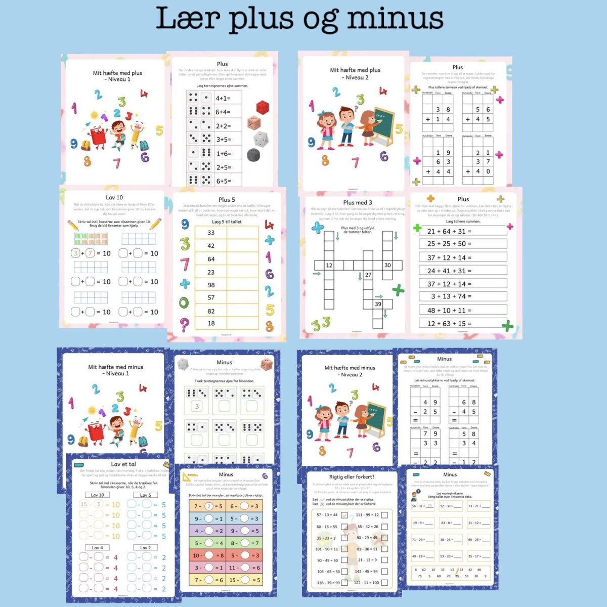4 hæfter med plus og minushæfter – 2 niveauer (Print selv) - Billede 2